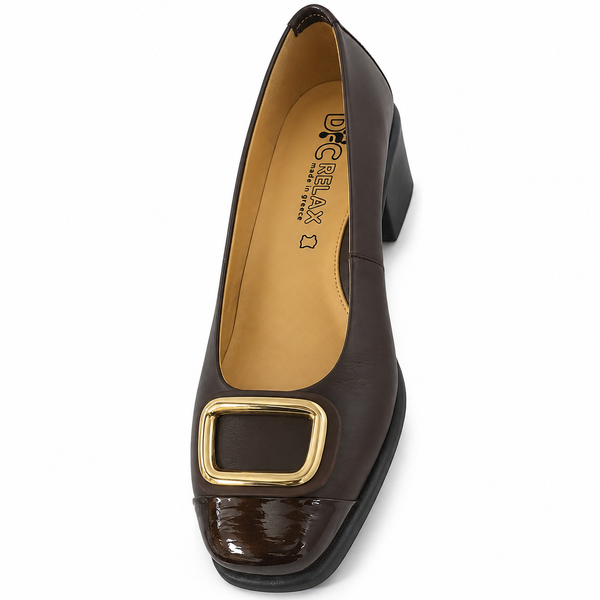 Pantofi Eleganți Damă Relax E-5710-31 Marrone Caffe – Piele Naturală + Piele Lac (vârf/toc) - vedere 4/6