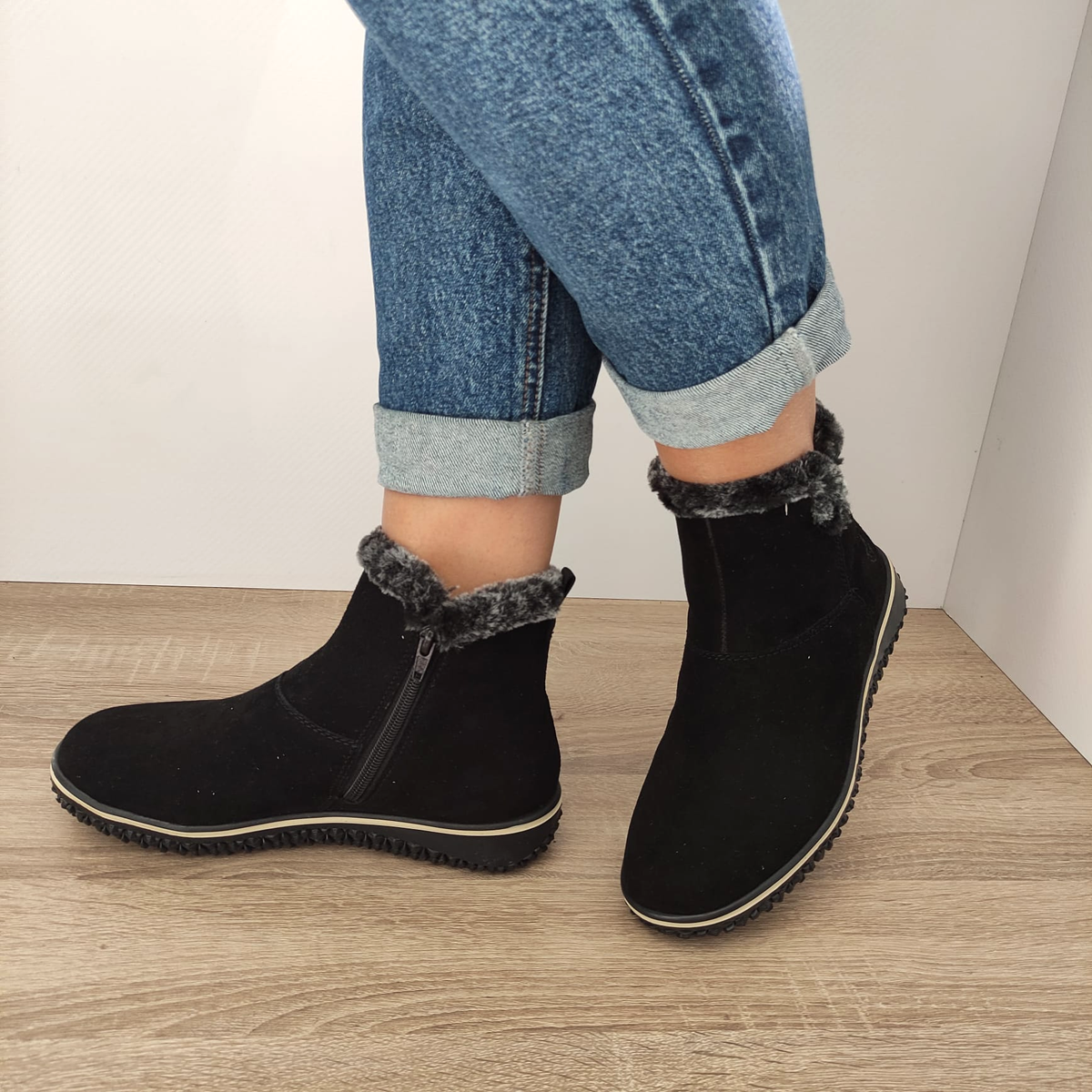 GHETE CASUAL DAMA RIEKER Z4266-00 NEGRE VELUR - imagine 3
