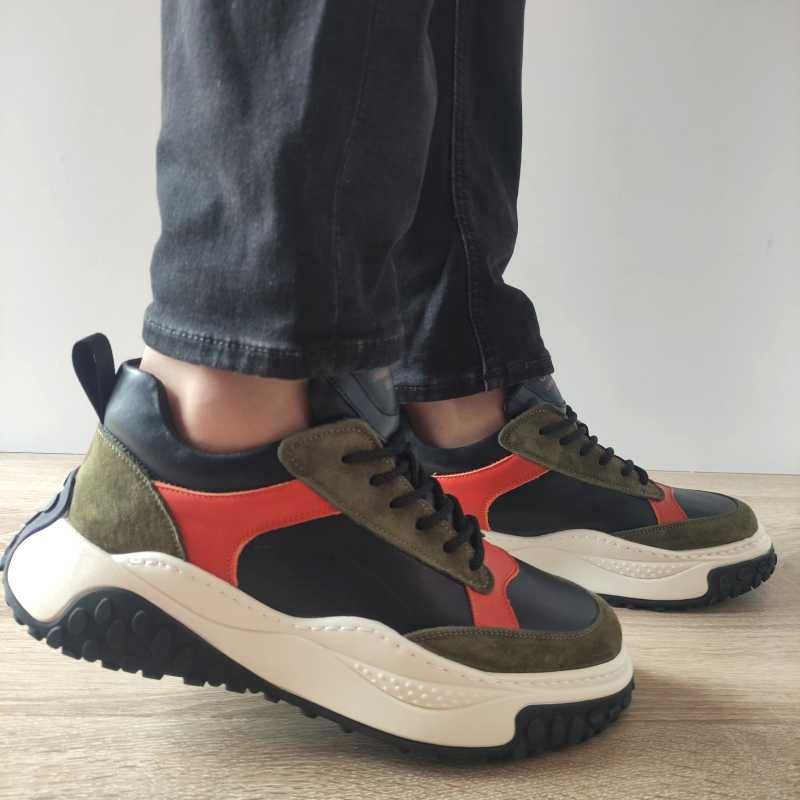 GHETE CASUAL BARBATI CARIBU 250009C 15-Z NEGRE CU BRICK SI OLIVE - imagine 2