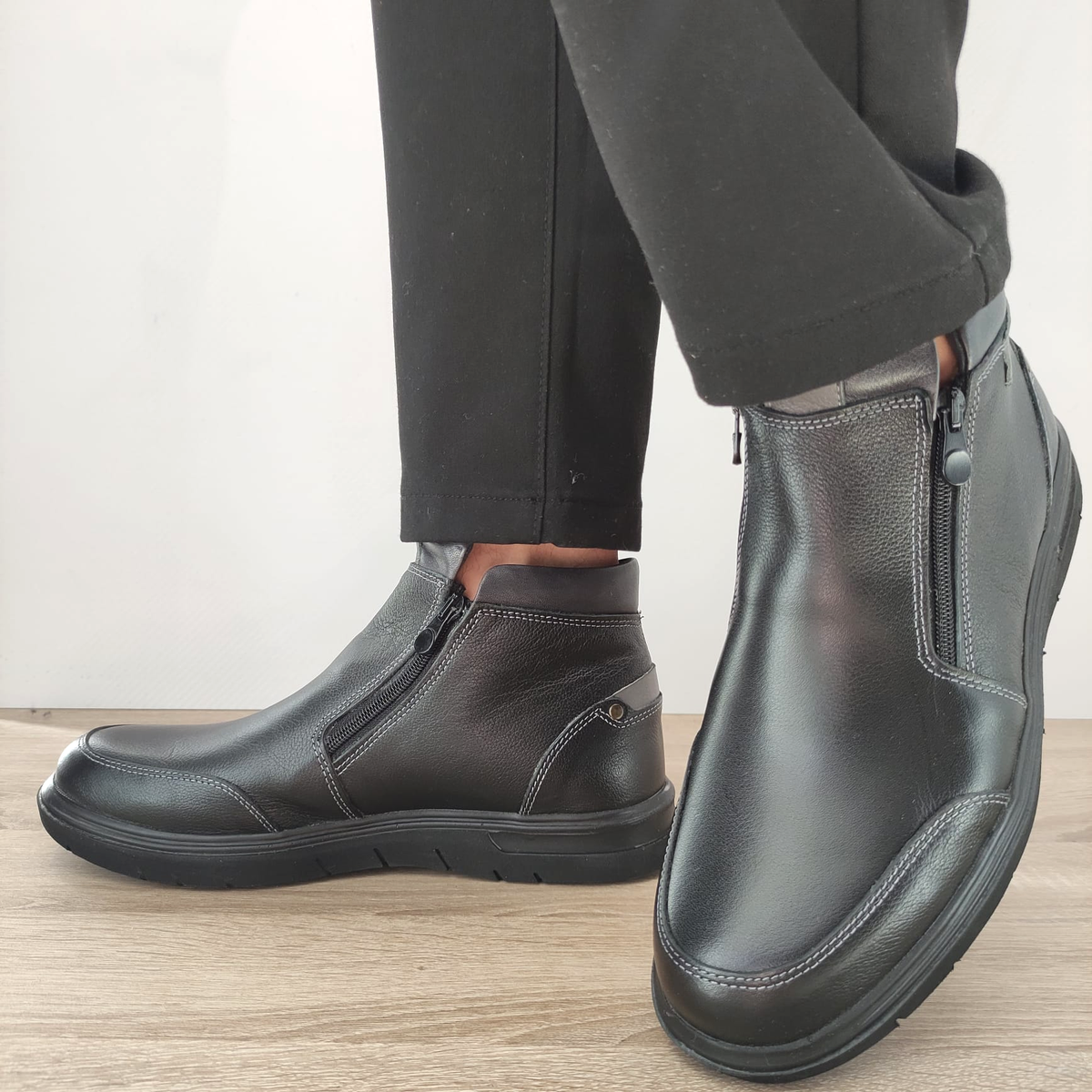 GHETE CASUAL BARBATI OTTER OT2805-8 01-N NEGRE + GRI - imagine 2