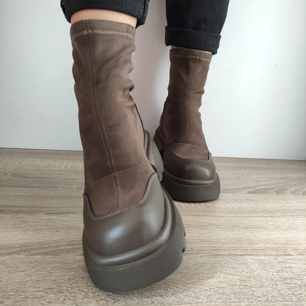 GHETE CASUAL DAMA FORMAZIONE 7980-1 MARO KHAKI + VELUR - imagine 4