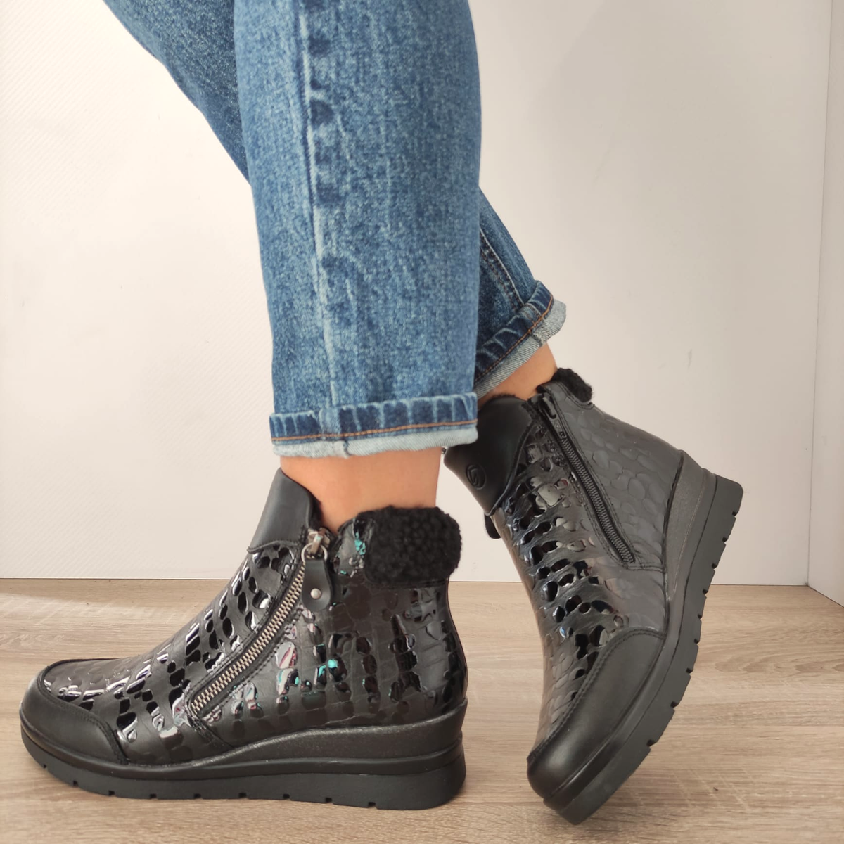 GHETE CASUAL DAMA REMONTE R0775-03 NEGRE CROCO - imagine 2