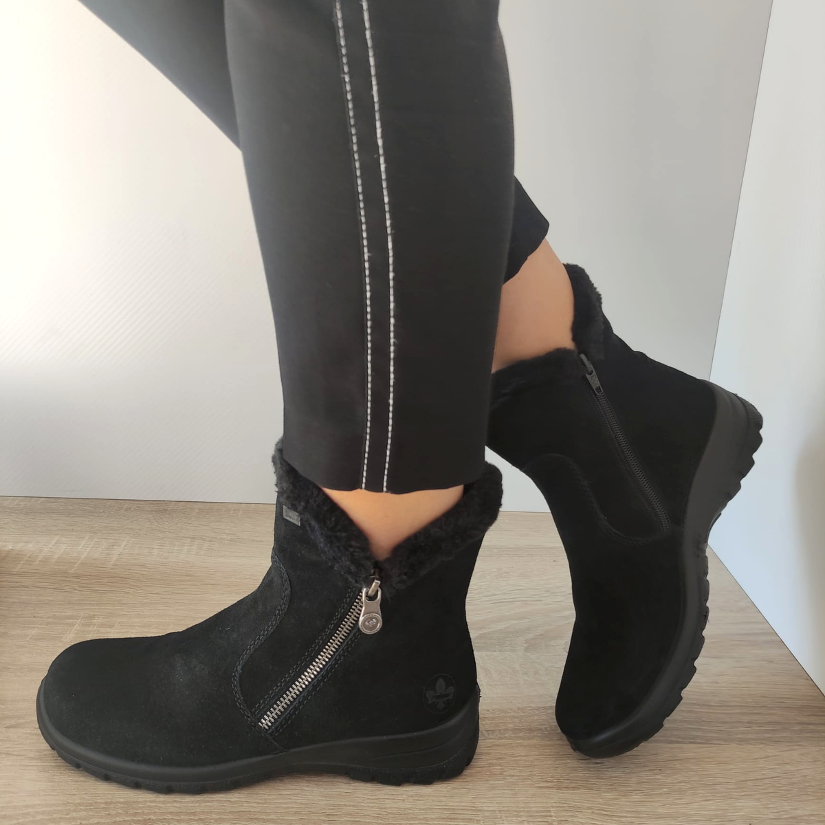 GHETE CASUAL DAMA RIEKER L7162-00 NEGRE VELUR - imagine 2
