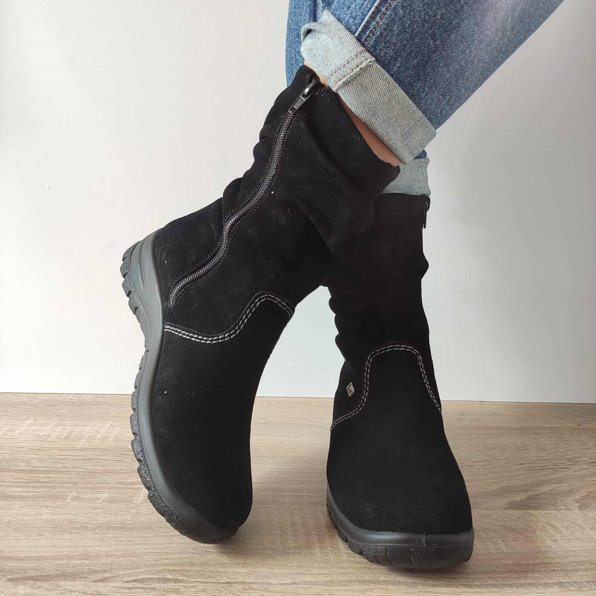 Ghete Casual Damă RIEKER Z7171-01 Negru – Piele Întoarsă – vedere 3