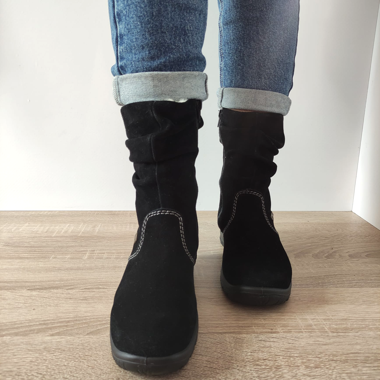 Ghete Casual Damă RIEKER Z7171-01 Negru – Piele Întoarsă – vedere 4