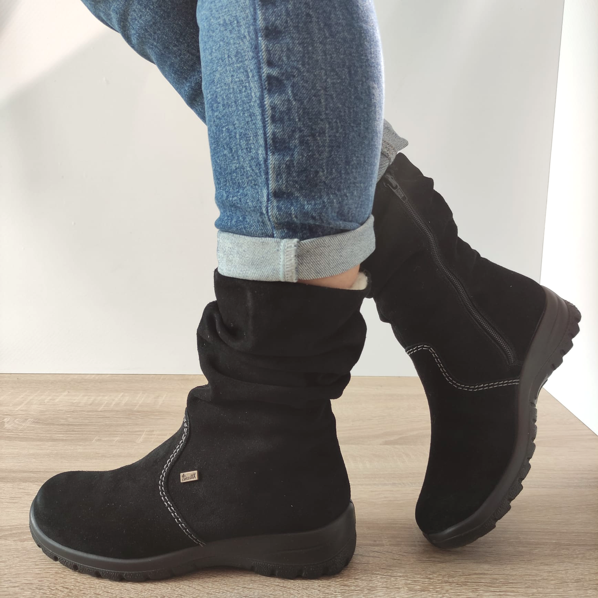 Ghete Casual Damă RIEKER Z7171-01 Negru – Piele Întoarsă – vedere 1