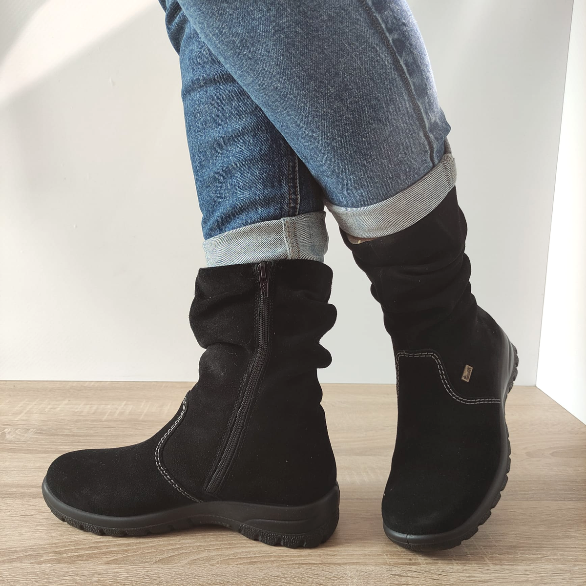 Ghete Casual Damă RIEKER Z7171-01 Negru – Piele Întoarsă – vedere 2
