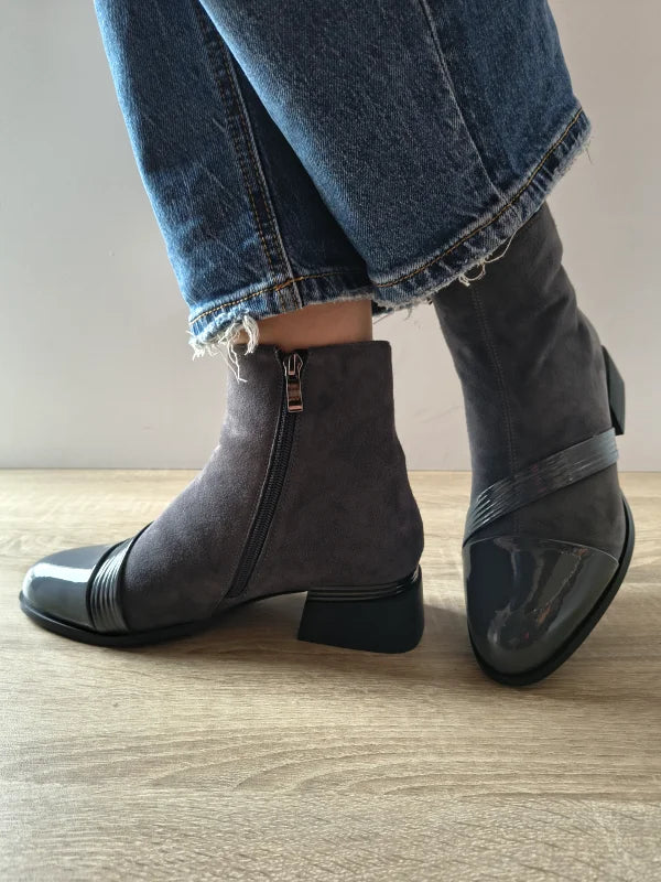 GHETE ELEGANTE DAMA ANNA VIOTTI GAW2504-G GRI VELUR + LAC - imagine 2