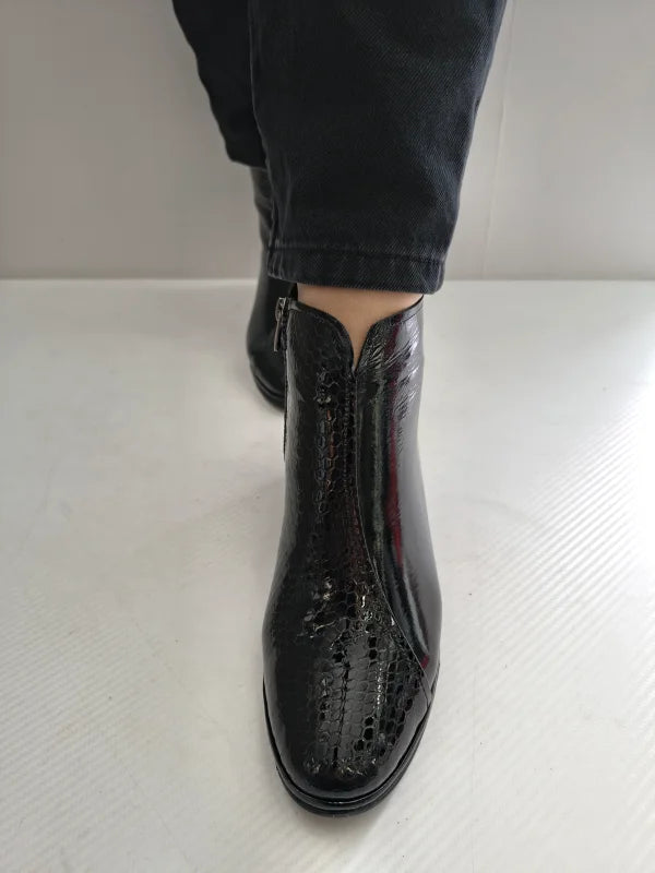 GHETE ELEGANTE DAMA DOGATI 017 351 NEGRE LAC + CROCO - imagine 3