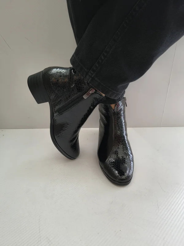 GHETE ELEGANTE DAMA DOGATI 017 351 NEGRE LAC + CROCO - imagine 4
