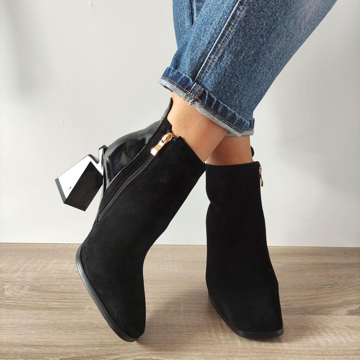 GHETE ELEGANTE DAMA FEELING H5225-3436 NEGRE VELUR + LAC - imagine 4