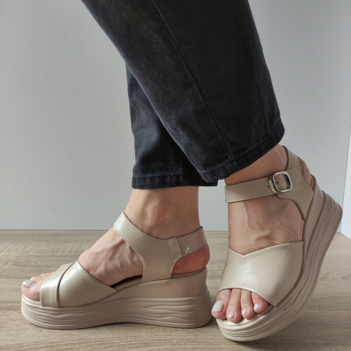 SANDALE CASUAL DAMA FORMAZIONE 8701-1 CREM - imagine 2