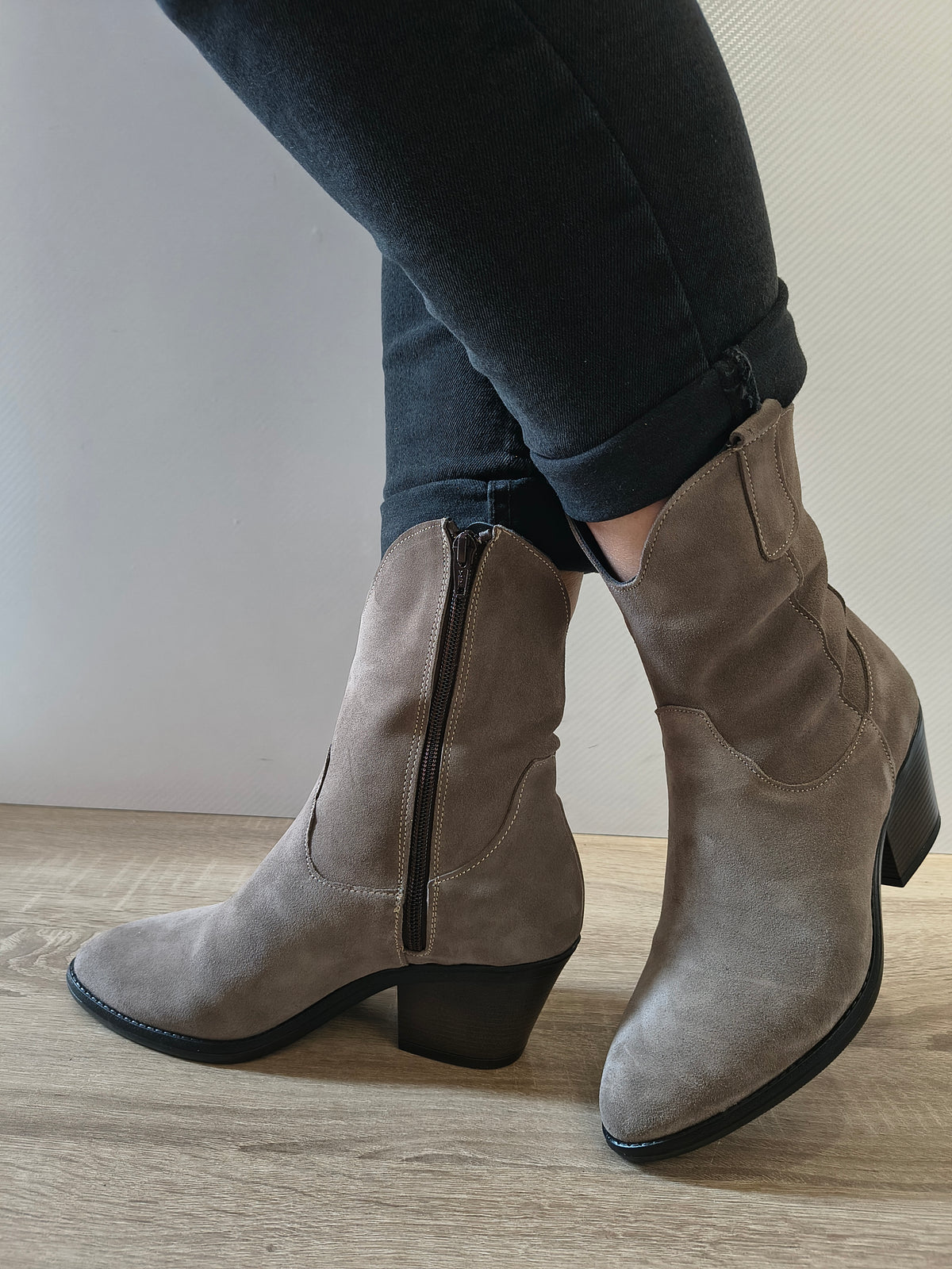 GHETE CASUAL DAMA PERLLA 3518 GREJ VELUR - imagine 2