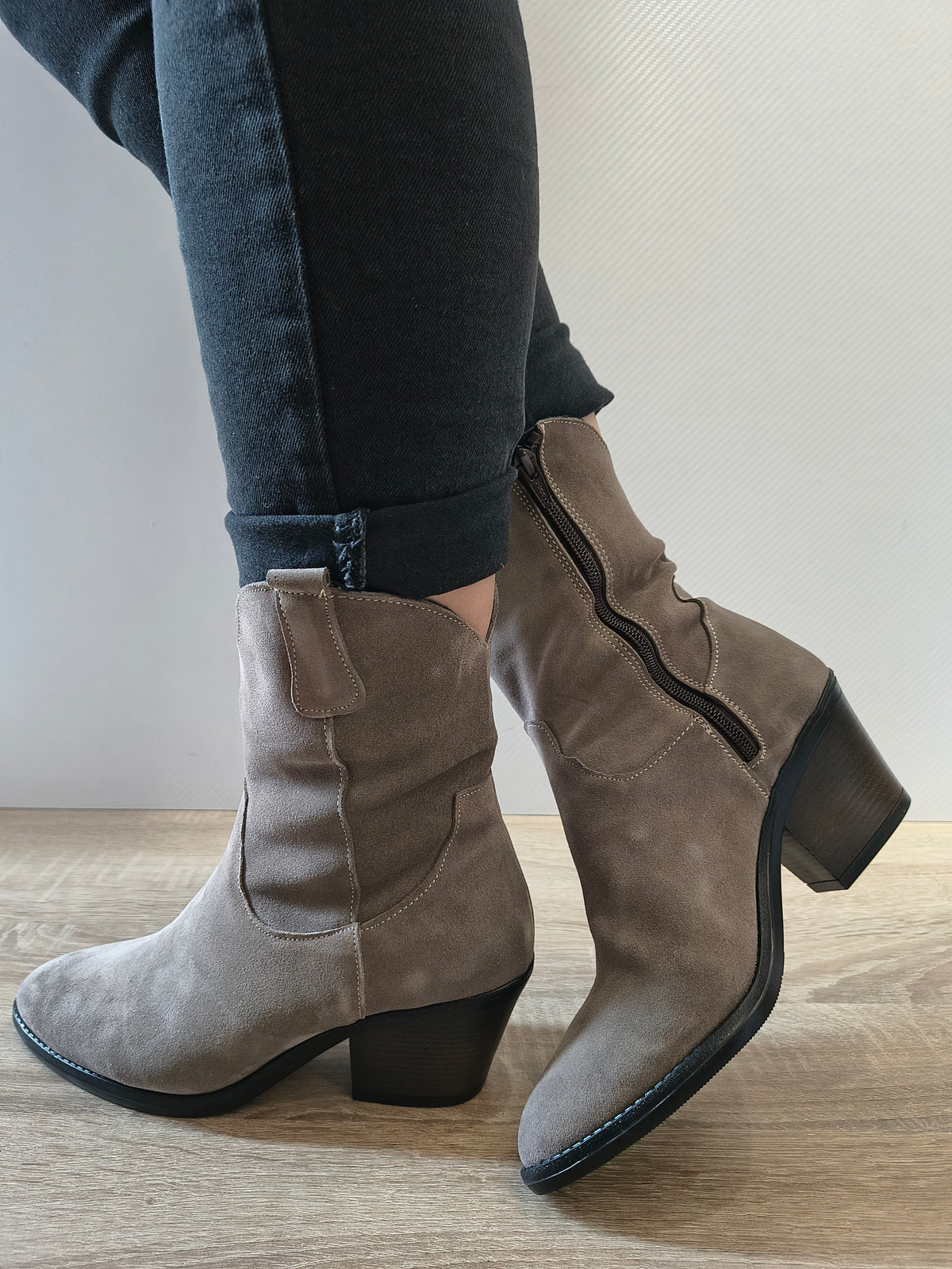 GHETE CASUAL DAMA PERLLA 3518 GREJ VELUR - imagine 3