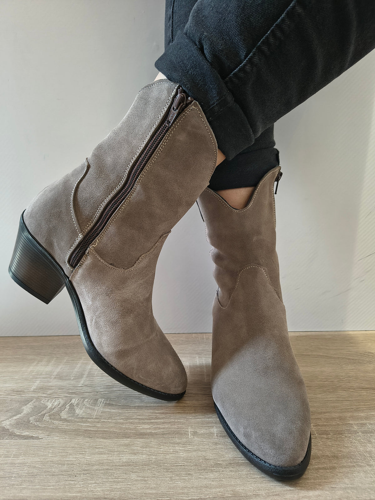 GHETE CASUAL DAMA PERLLA 3518 GREJ VELUR - imagine 5