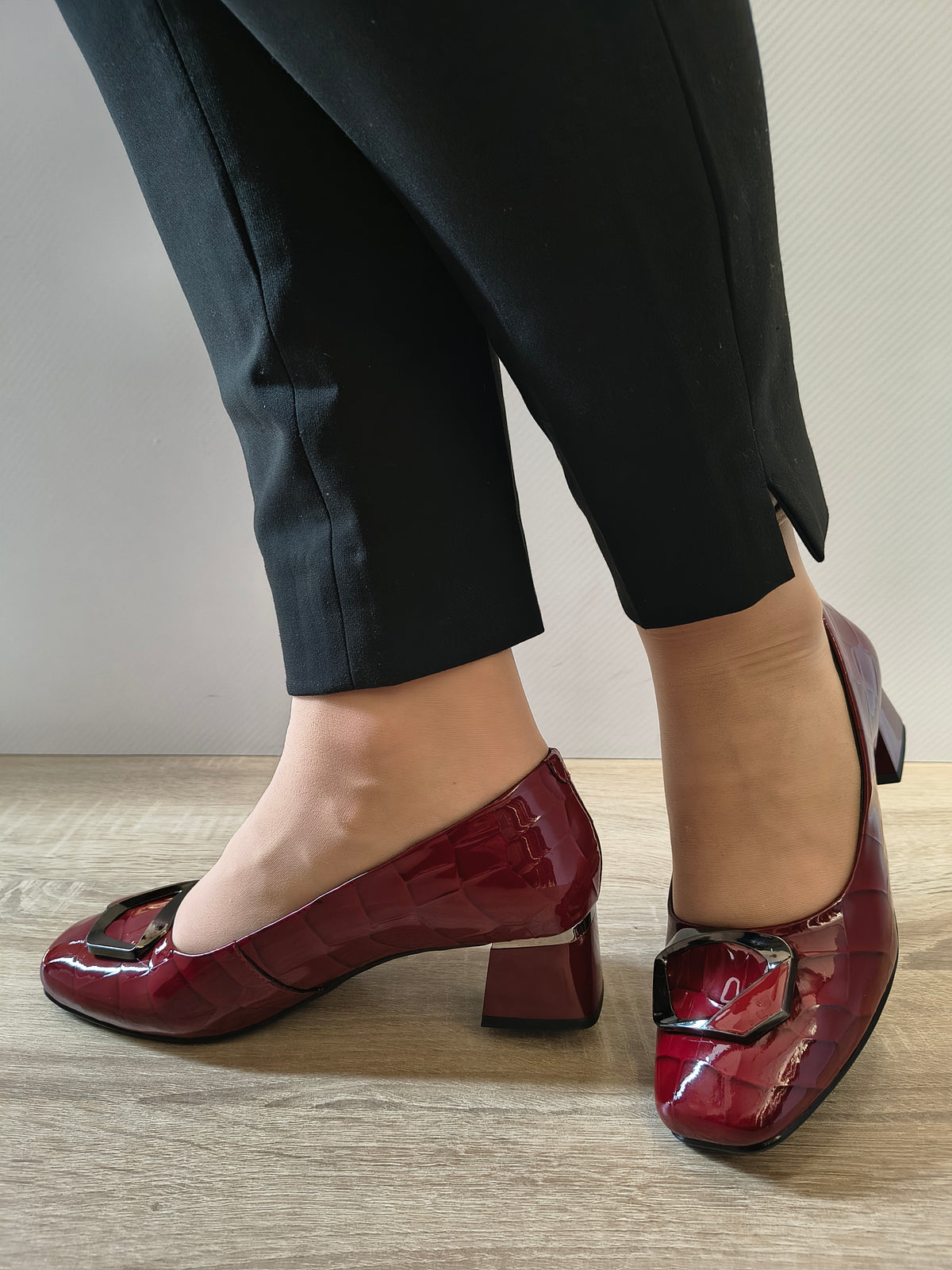 PANTOFI ELEGANTI DAMA FORMAZIONE 0059-15 BORDO CROCO LACUIT - imagine 2