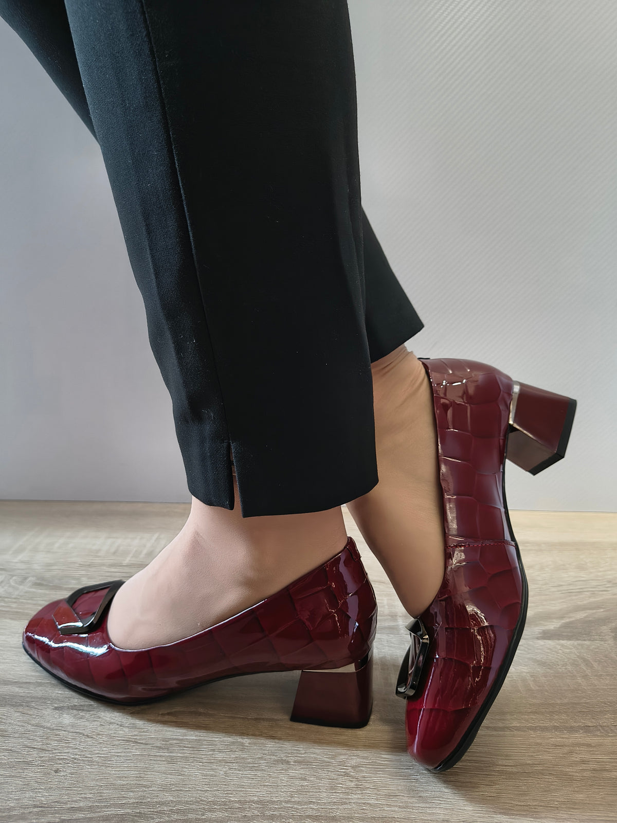 PANTOFI ELEGANTI DAMA FORMAZIONE 0059-15 BORDO CROCO LACUIT - imagine 3