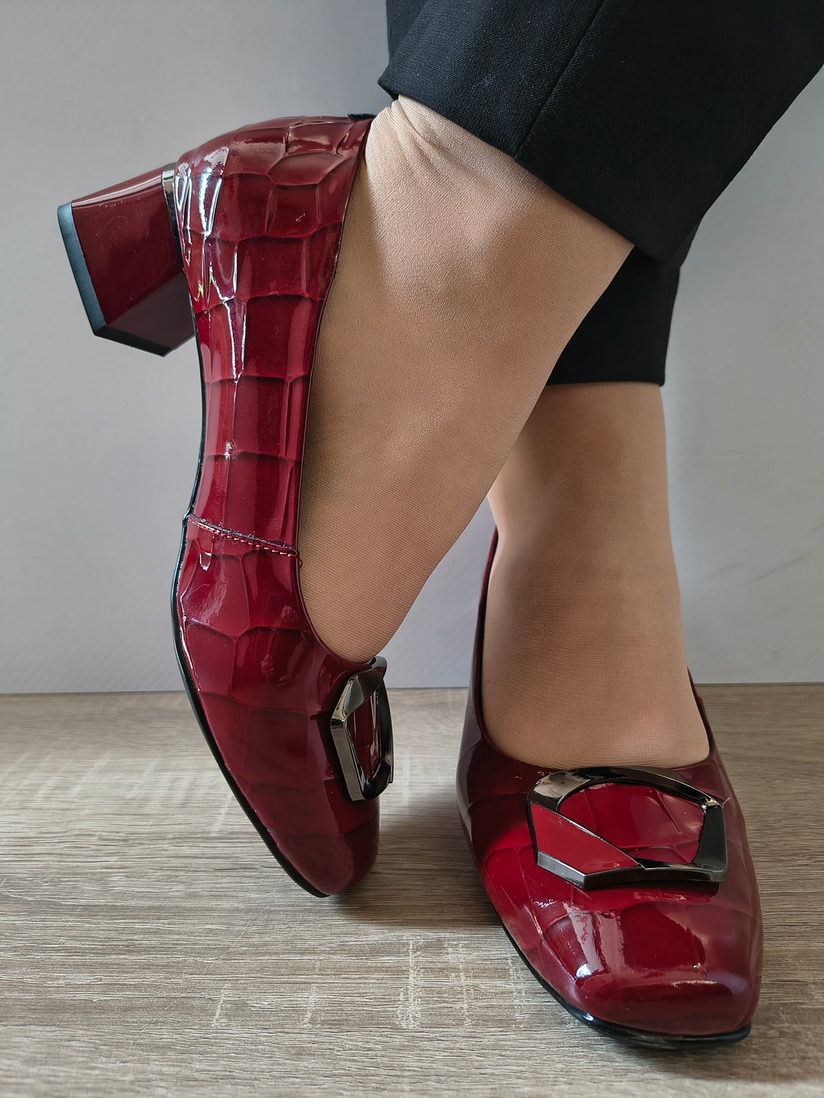 PANTOFI ELEGANTI DAMA FORMAZIONE 0059-15 BORDO CROCO LACUIT - imagine 5