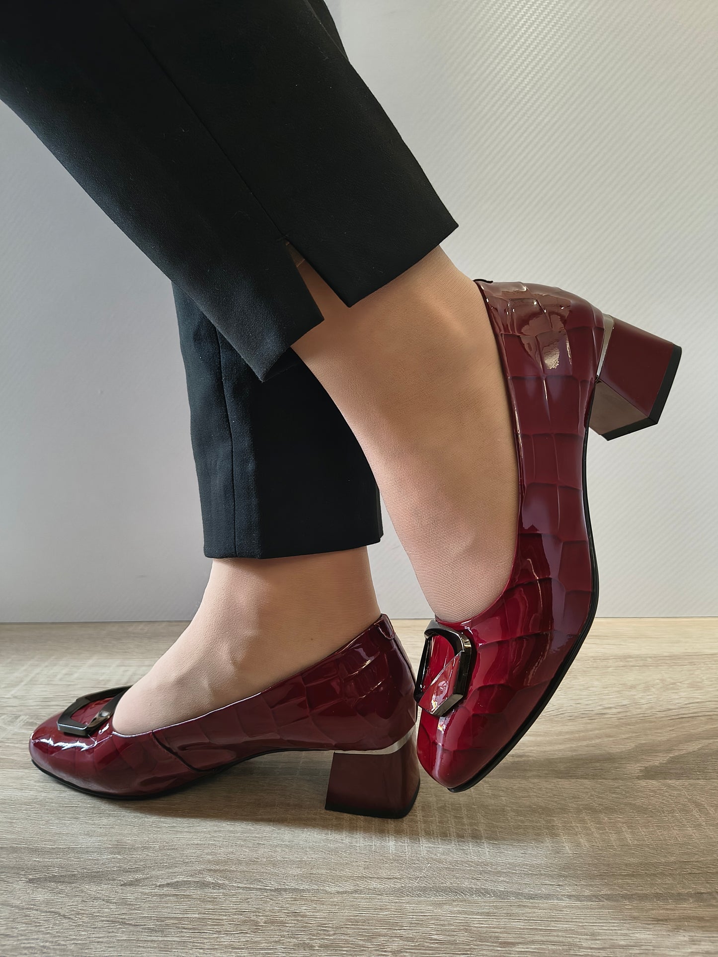 PANTOFI ELEGANTI DAMA FORMAZIONE 0059-15 BORDO CROCO LACUIT