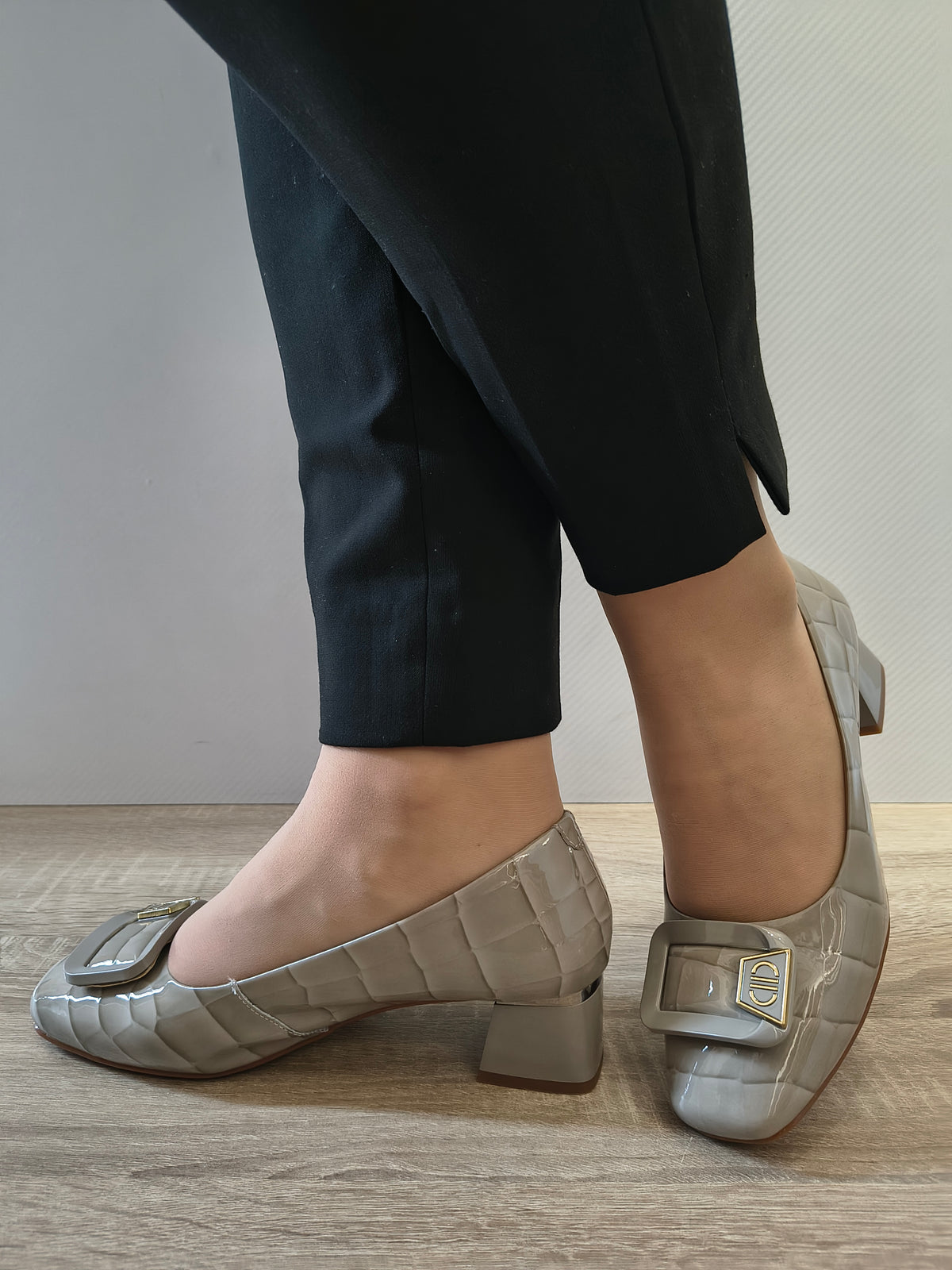PANTOFI ELEGANTI DAMA FORMAZIONE 0059-16 GRI DESCHIS CROCO LACUIT - imagine 2