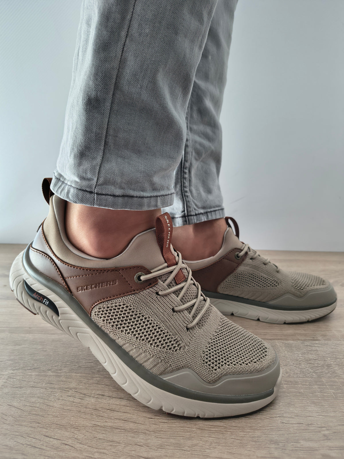 PANTOFI CASUAL BARBATI SKECHERS 205340 TPBR TAUPE - imagine 3