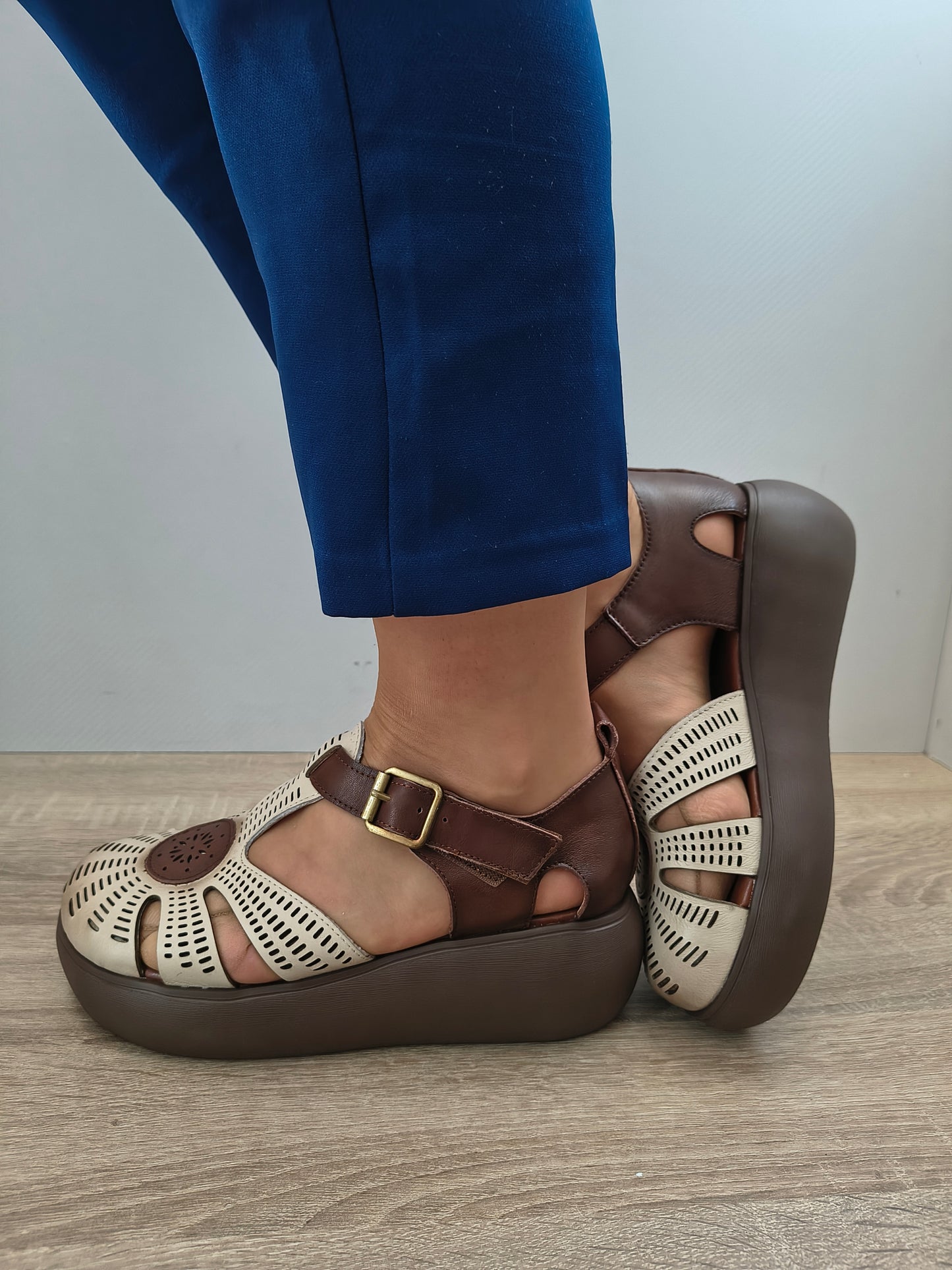 SANDALE CASUAL DAMA FRANCO GERARDO 10682 CREM + MARO