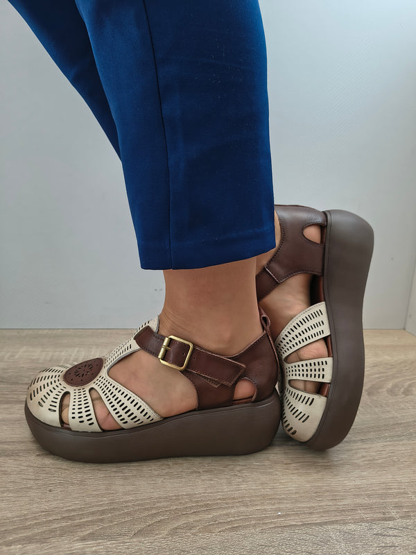 SANDALE CASUAL DAMA FRANCO GERARDO 10682 CREM + MARO - imagine 5