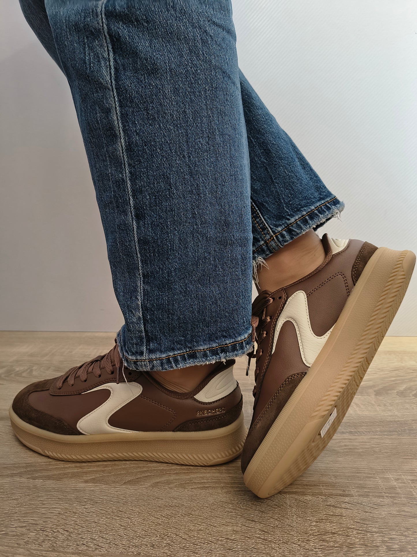Pantofi Sport Damă Skechers 185460 Brn Maro - Piele Naturală + Piele Ecologică