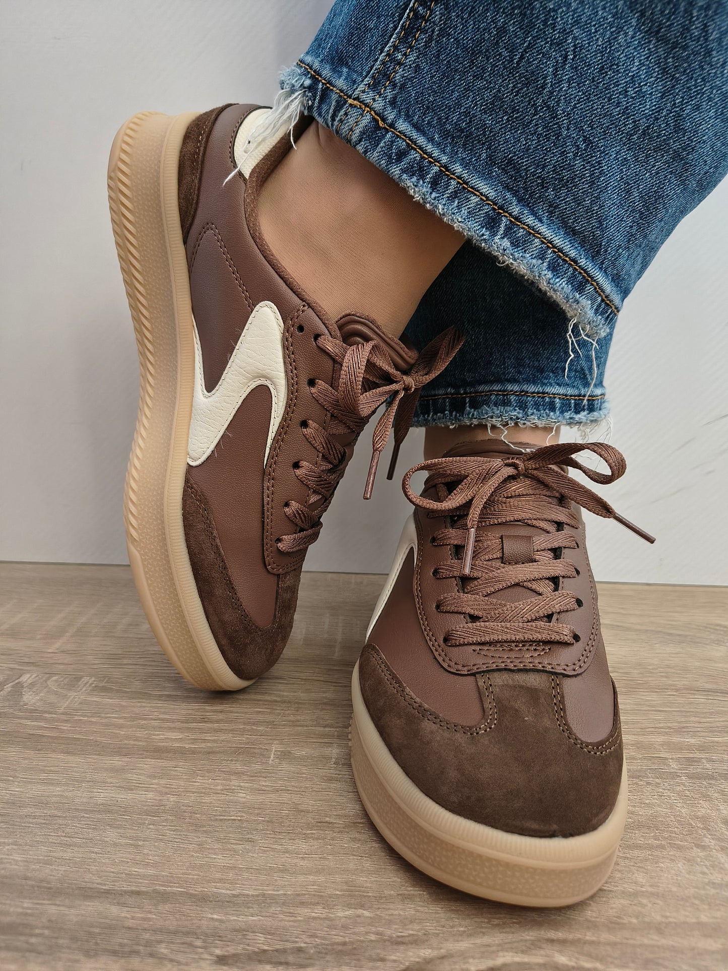 Pantofi Sport Damă Skechers 185460 Brn Maro - Piele Naturală + Piele Ecologică