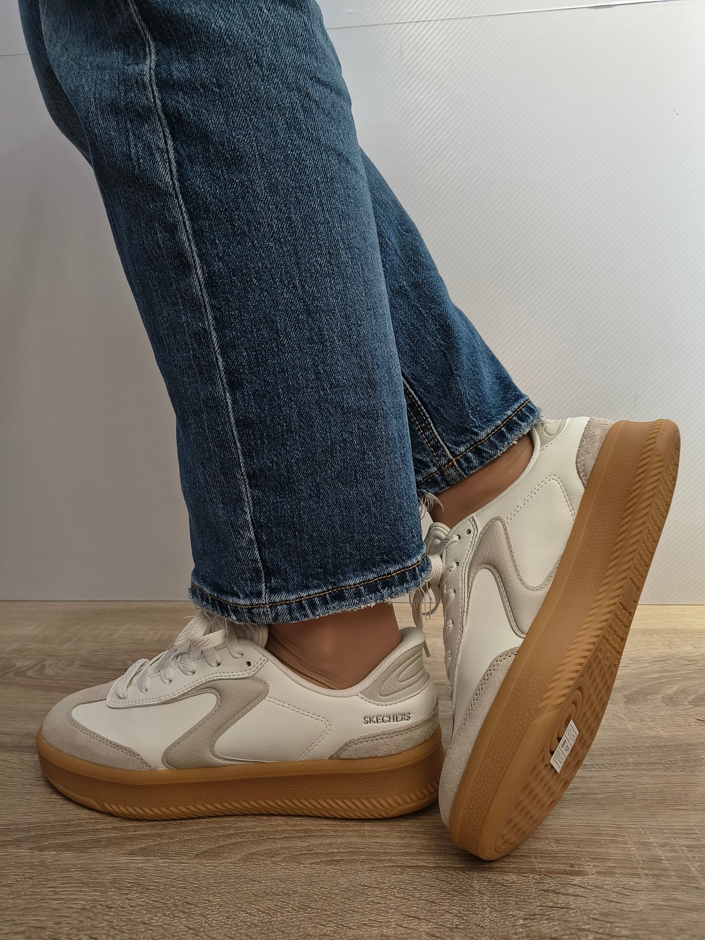 Pantofi Sport Damă Skechers 185460 Ofwt Alb - Piele Naturală + Piele Ecologică
