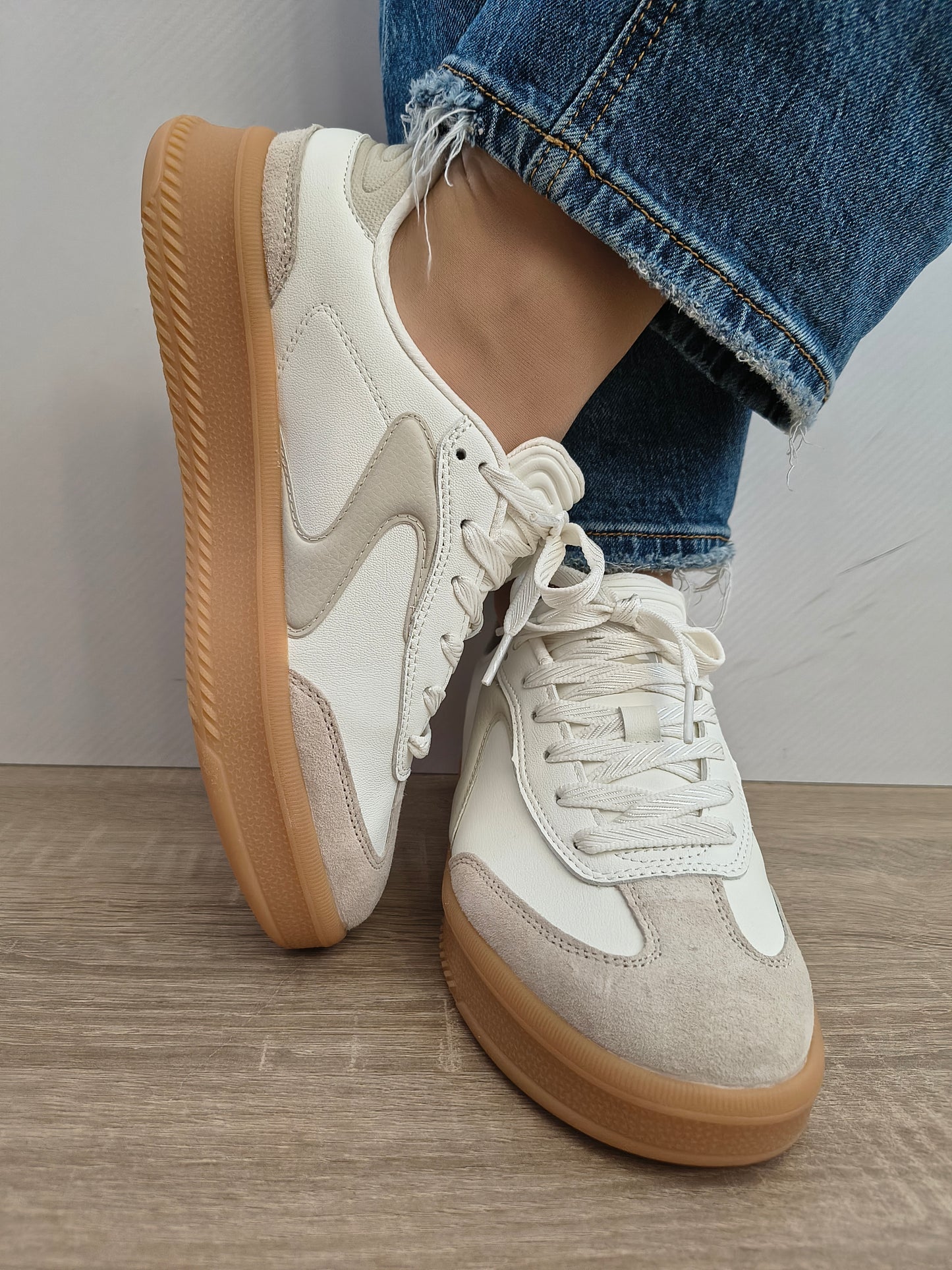 Pantofi Sport Damă Skechers 185460 Ofwt Alb - Piele Naturală + Piele Ecologică