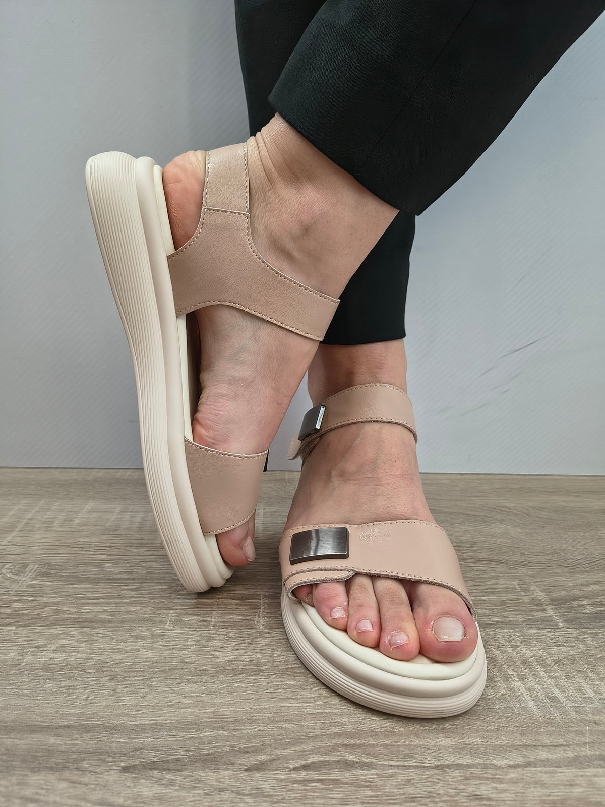 Sandale Casual Damă Formazione 1028 Apricot - Piele Naturală - imagine 6