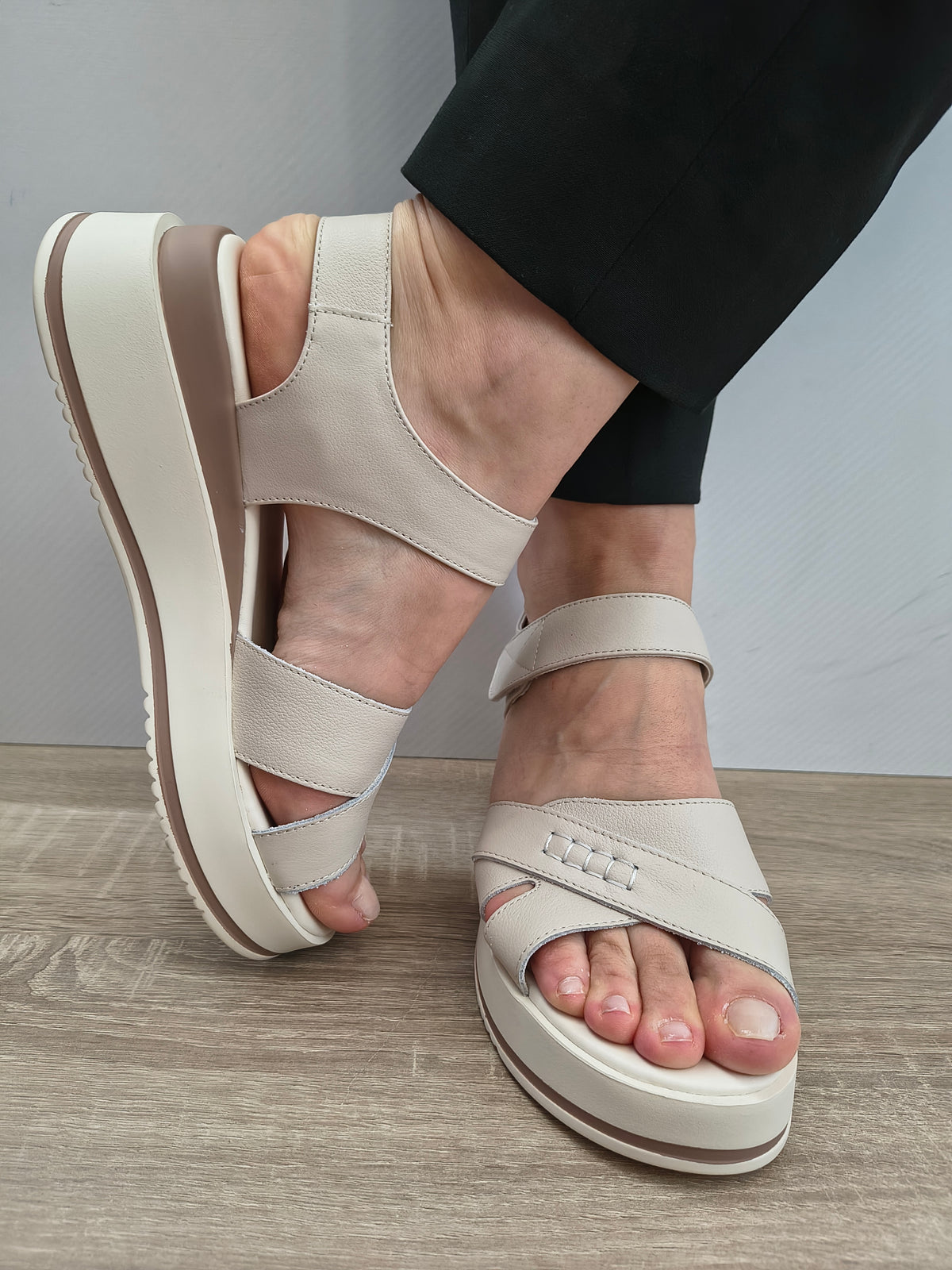 Sandale Casual Damă Formazione 2569 Cream - Piele Naturală - imagine 7