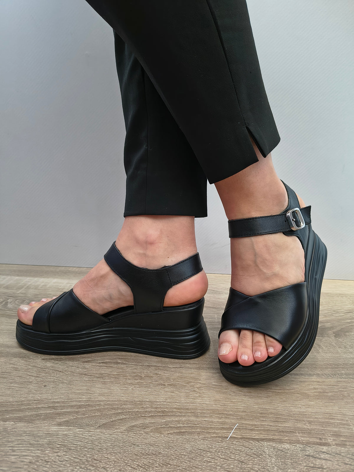 Sandale Casual Damă Formazione 8701-1 Negru - Piele Naturală - imagine 3
