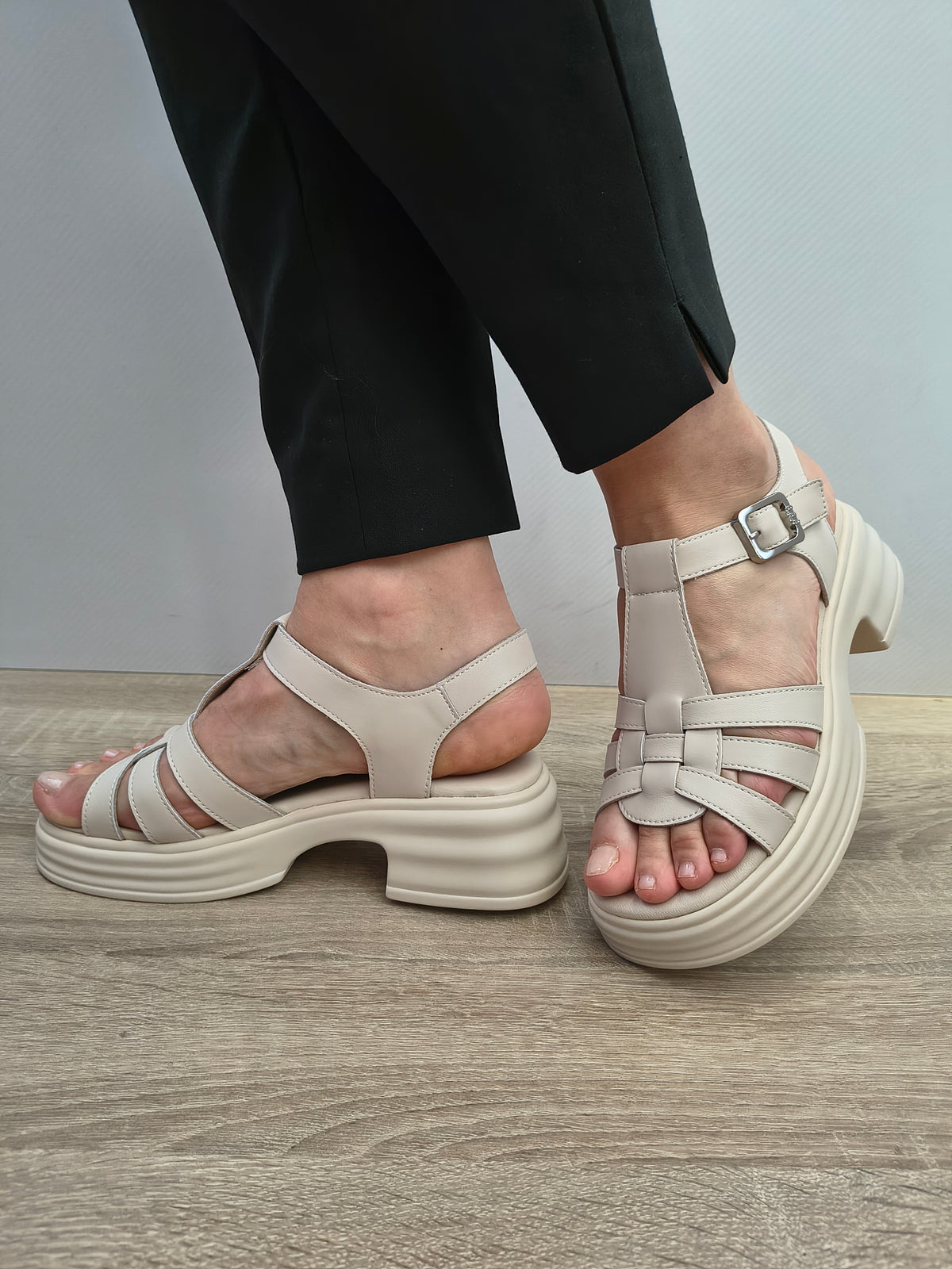 Sandale Casual Damă Formazione TP1007-1 Crem - Piele Naturală - imagine 3