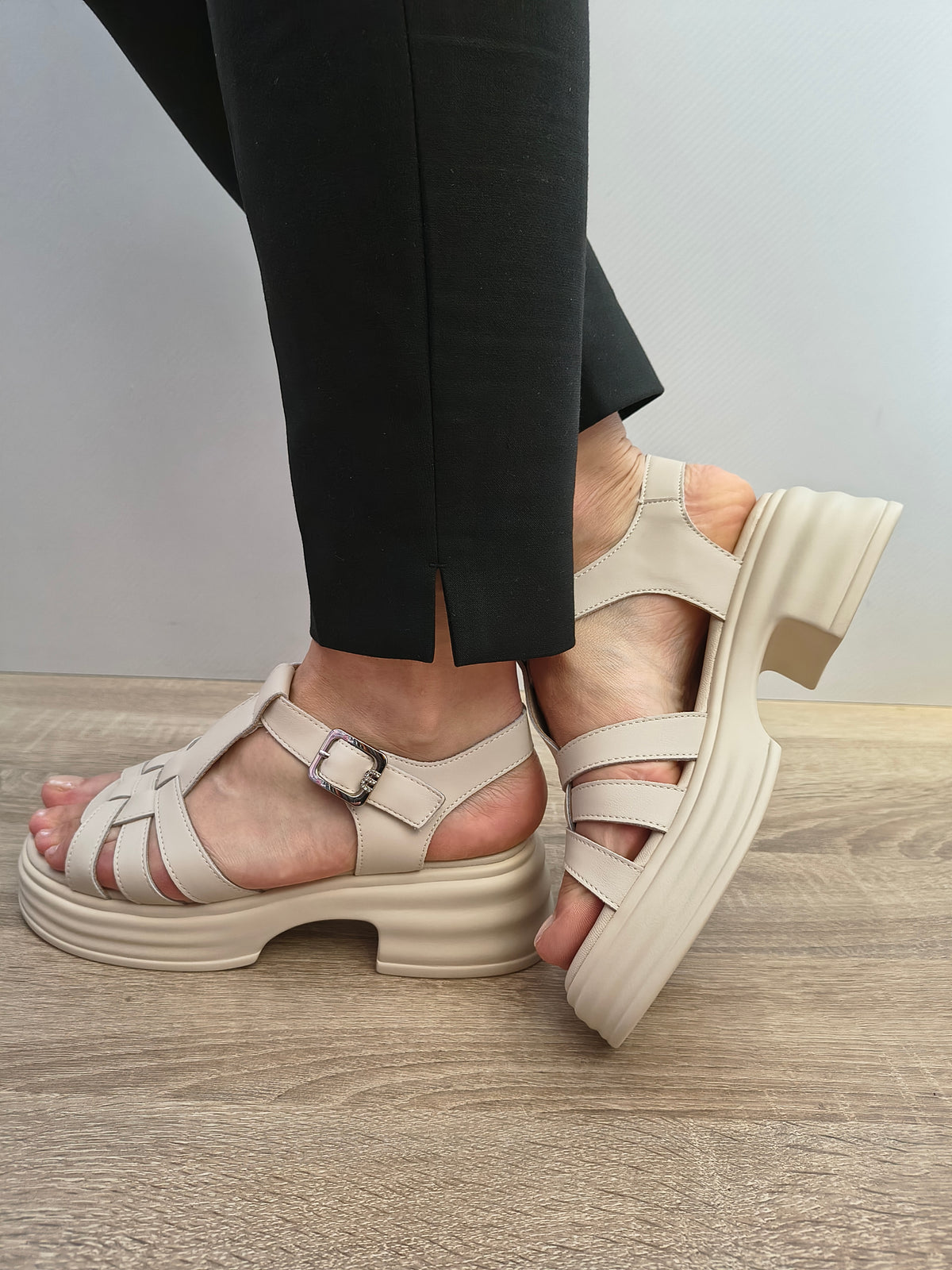 Sandale Casual Damă Formazione TP1007-1 Crem - Piele Naturală - imagine 4