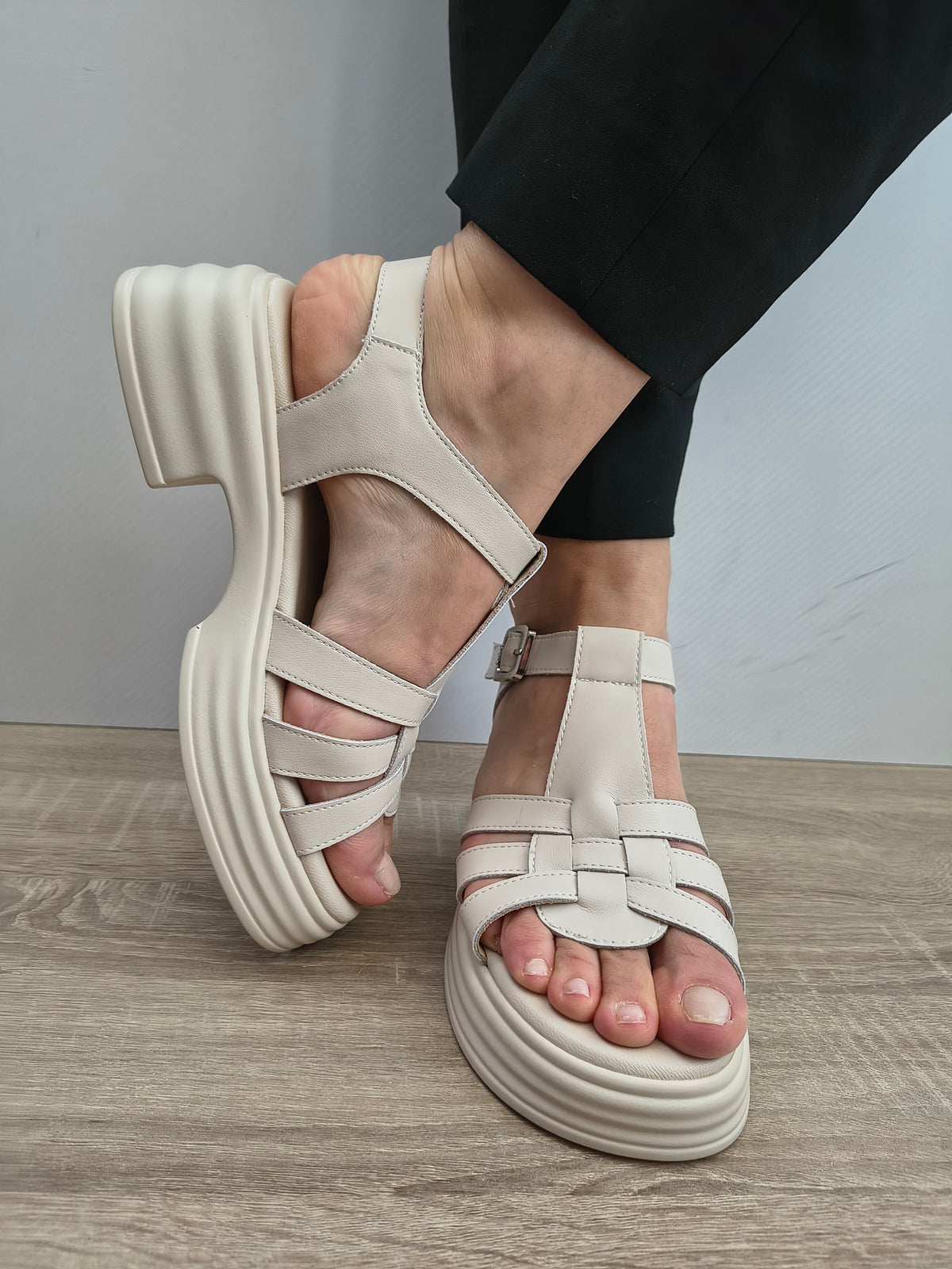 Sandale Casual Damă Formazione TP1007-1 Crem - Piele Naturală - imagine 6