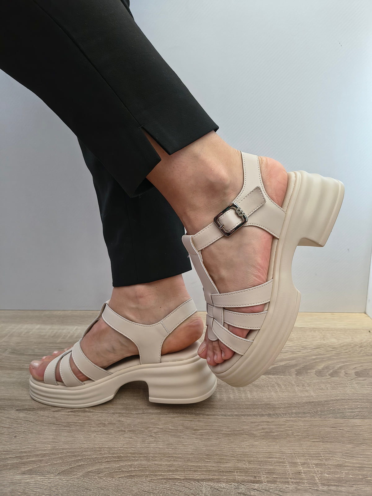 Sandale Casual Damă Formazione TP1007-1 Crem - Piele Naturală - imagine 7