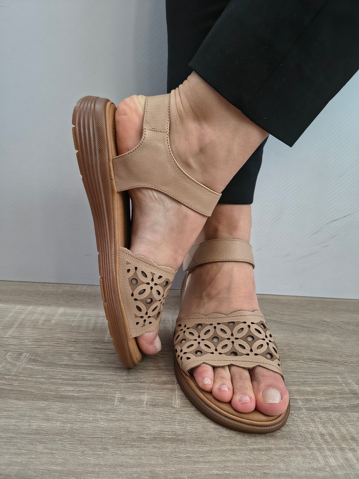 Sandale Casual Damă Formazione 33177 Apricot - Piele Naturală - imagine 7
