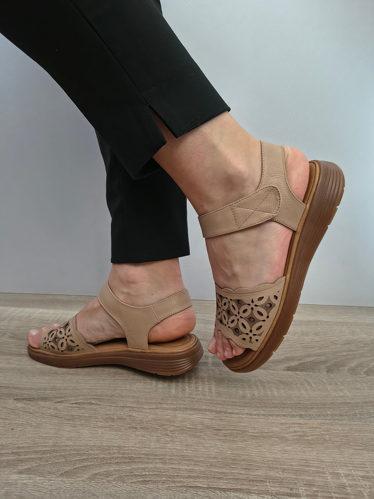 Sandale Casual Damă Formazione 33177 Apricot - Piele Naturală - imagine 8