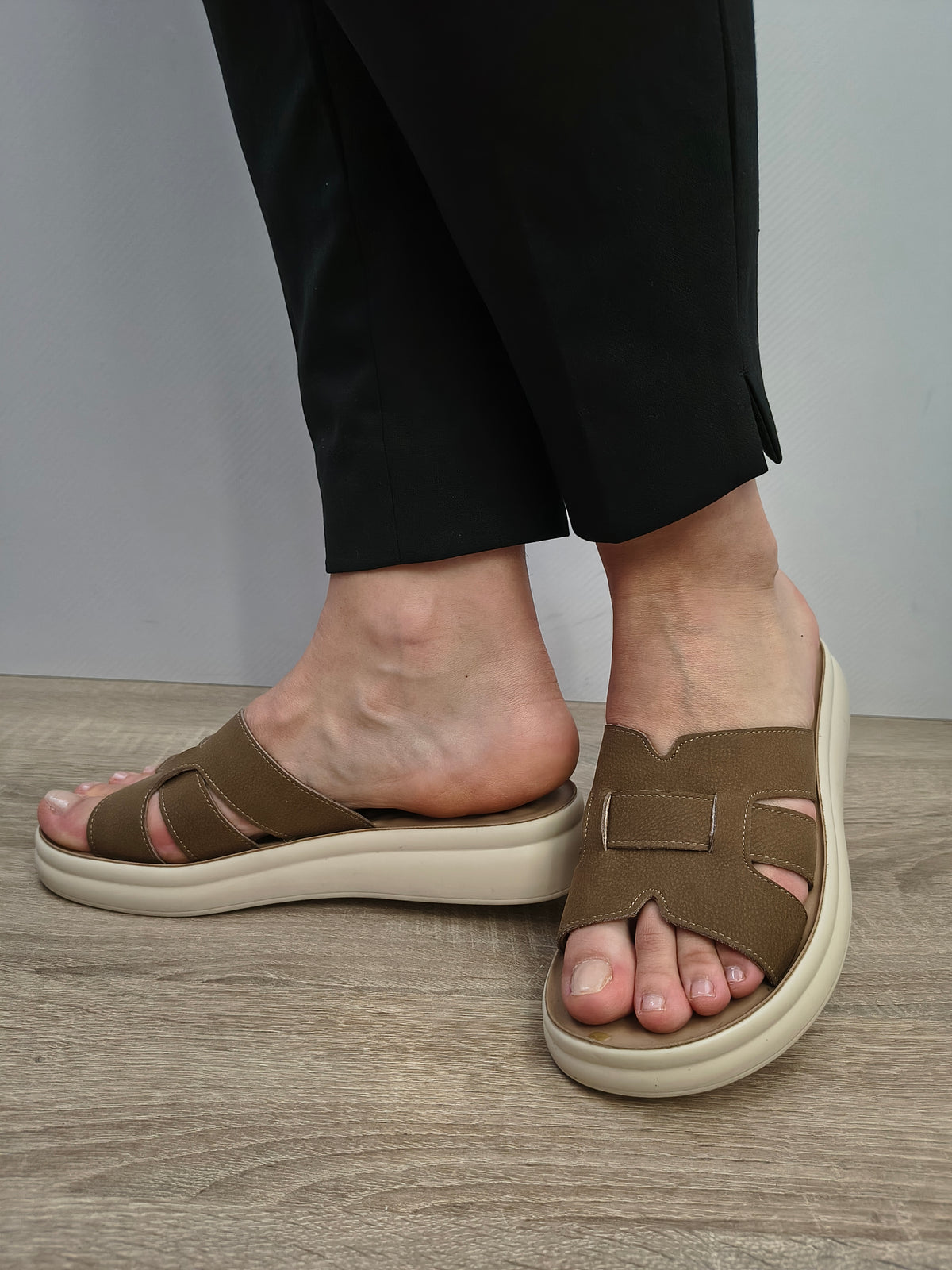 Saboti Casual Damă Formazione 28-008 Khaki Nubuck - Piele Naturală Nubuck - imagine 3