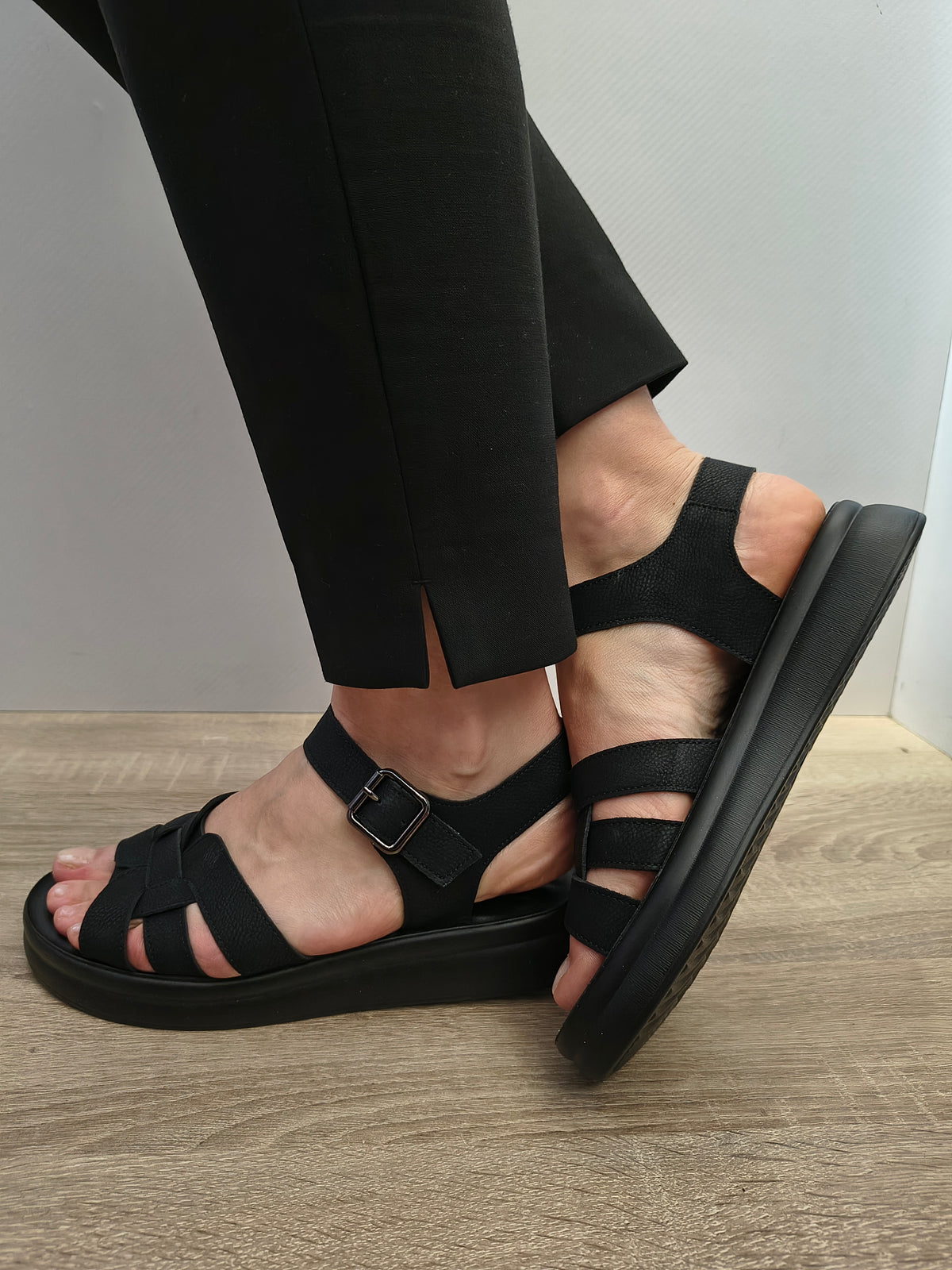 Sandale Casual Damă Formazione 28-022 Negru Nubuck - Piele Naturală Nubuck - imagine 3