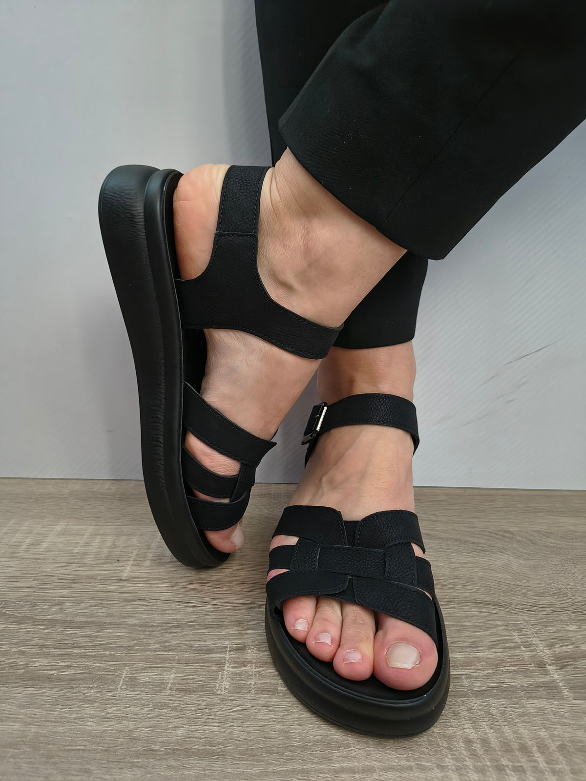 Sandale Casual Damă Formazione 28-022 Negru Nubuck - Piele Naturală Nubuck - imagine 5