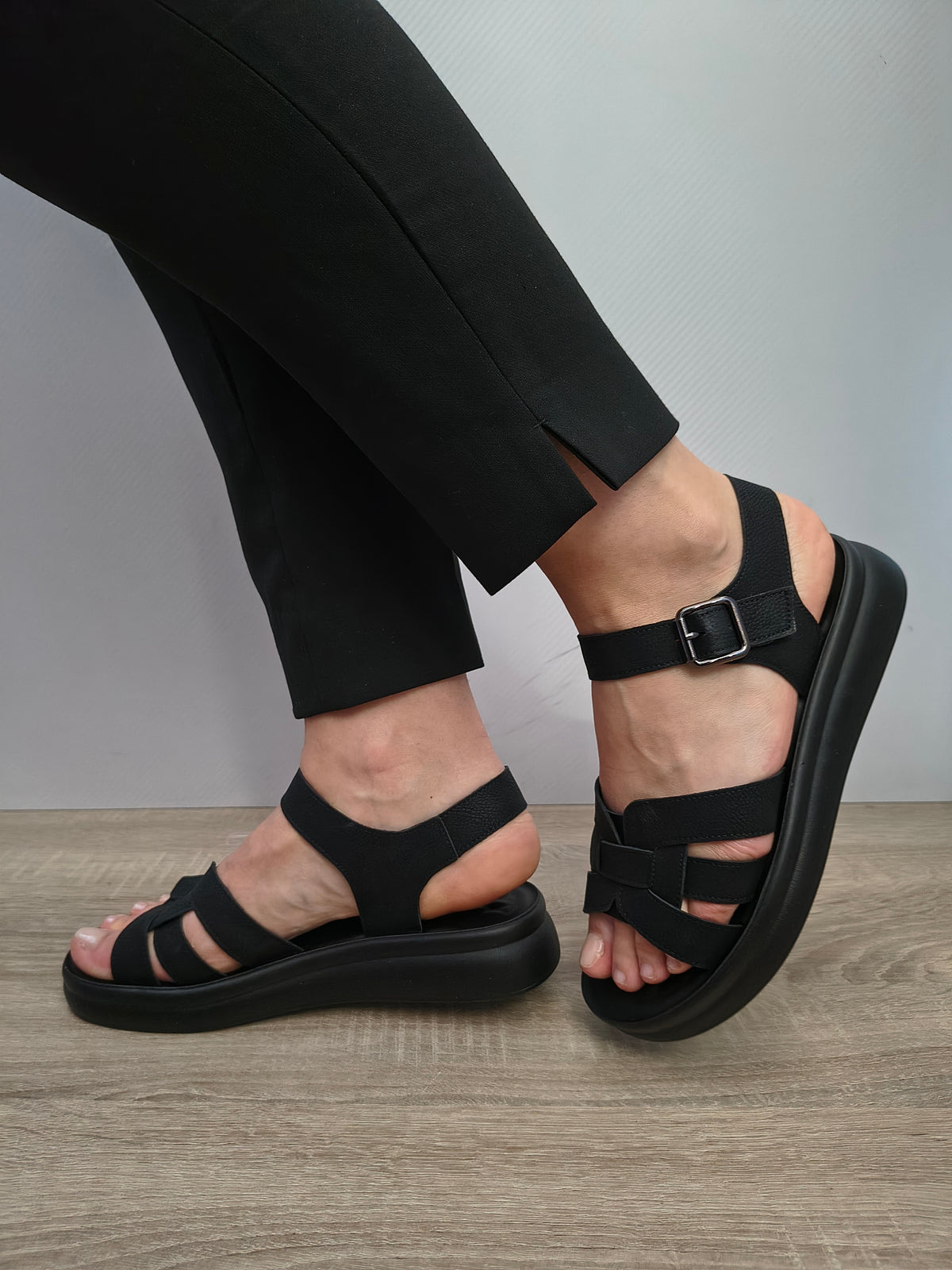 Sandale Casual Damă Formazione 28-022 Negru Nubuck - Piele Naturală Nubuck - imagine 6