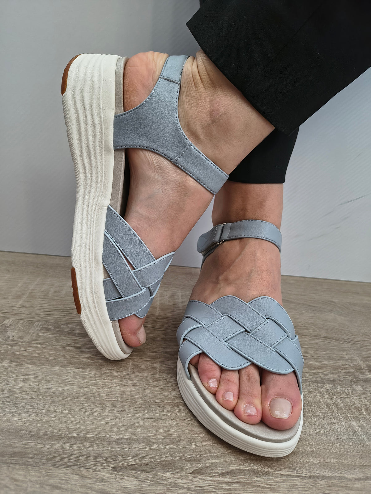 Sandale Casual Damă Formazione 3FR031 Gri - Piele Naturală - imagine 7
