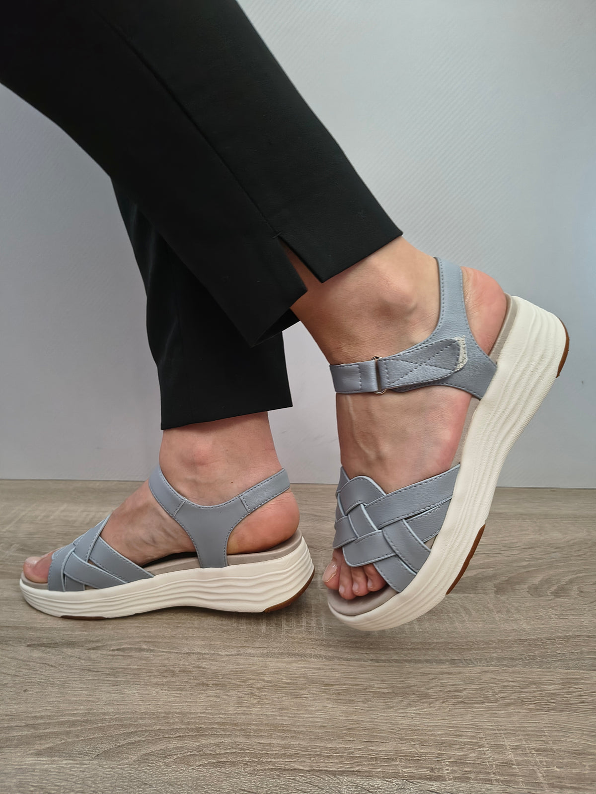 Sandale Casual Damă Formazione 3FR031 Gri - Piele Naturală - imagine 8