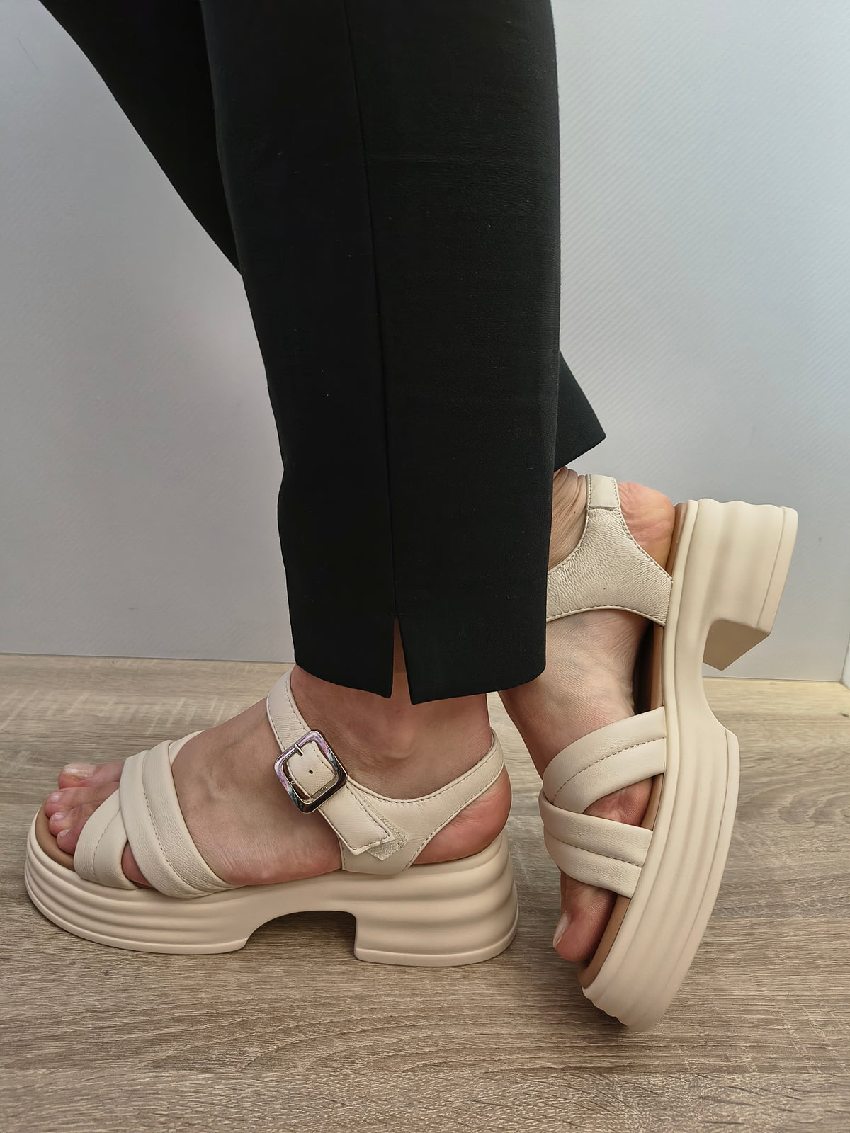 Sandale Casual Damă Formazione 49013 Crem - Piele Naturală - imagine 5