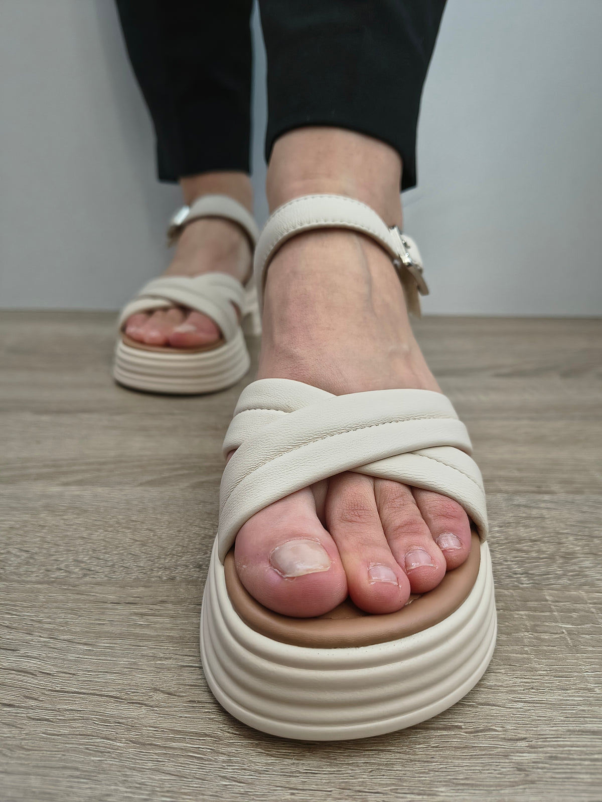Sandale Casual Damă Formazione 49013 Crem - Piele Naturală - imagine 6