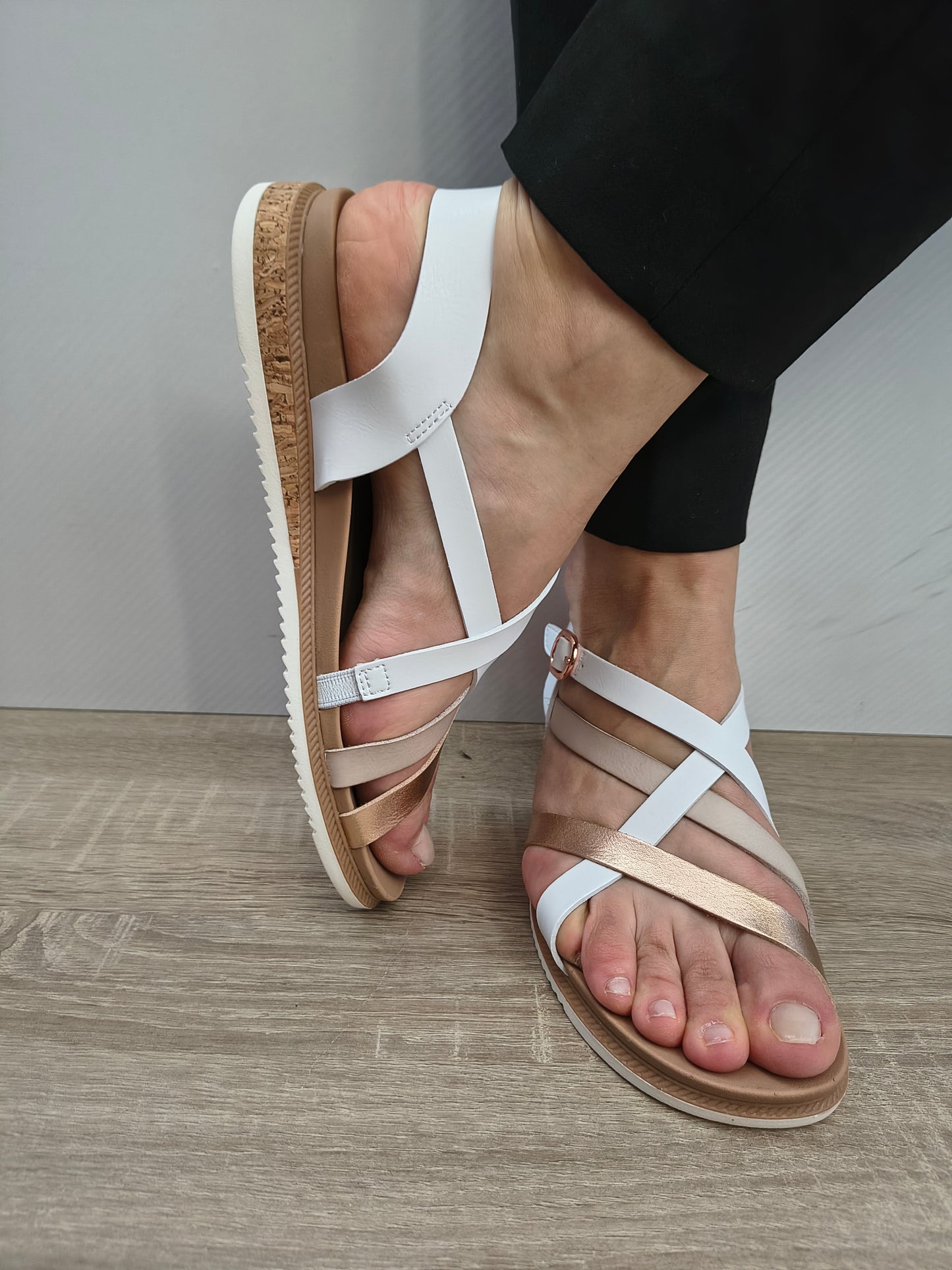 Sandale Casual Damă Skechers 114709 Wht Alb + Comb - Piele Ecologică