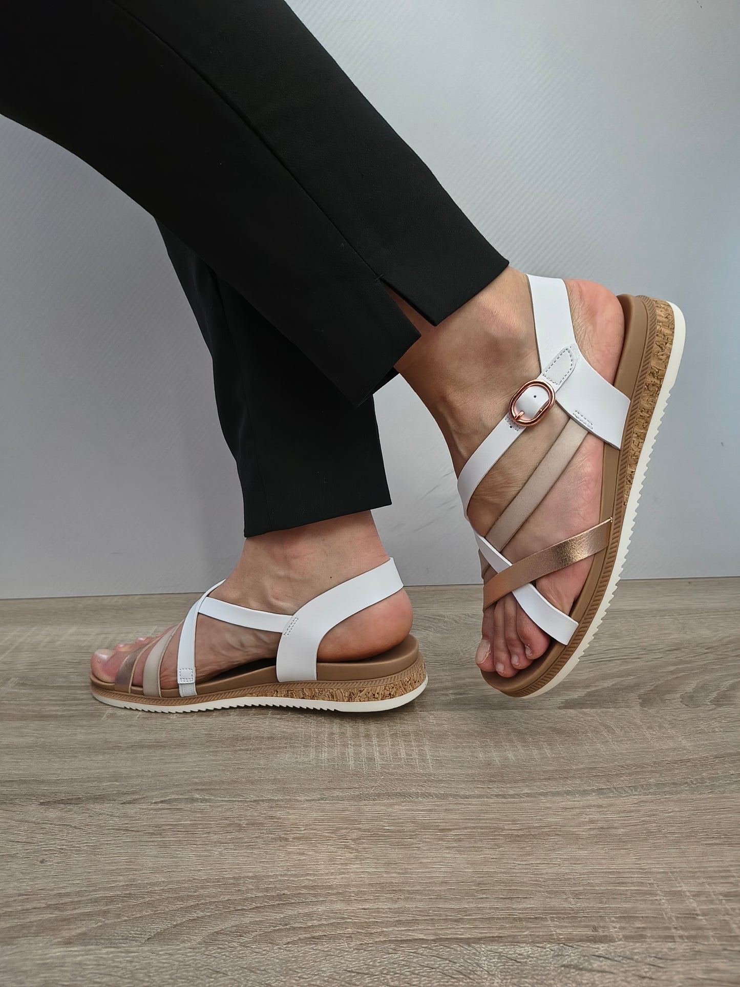 Sandale Casual Damă Skechers 114709 Wht Alb + Comb - Piele Ecologică
